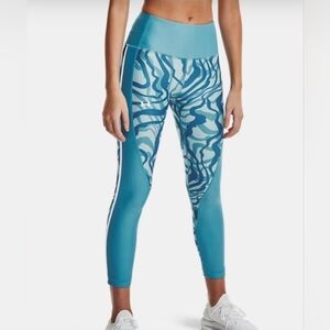 Under Armour HeatGear Armour Printed Ankle Teal Leggings Size XL